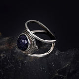 Bohemian Night Sky Gemstone Ring with Intricate Silver Design