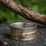 Rustic Wide Band Ring with Golden Line and Gemstone