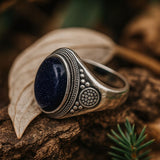 Vintage Bohemian Blue Goldstone Ring with Nature Inspired Design