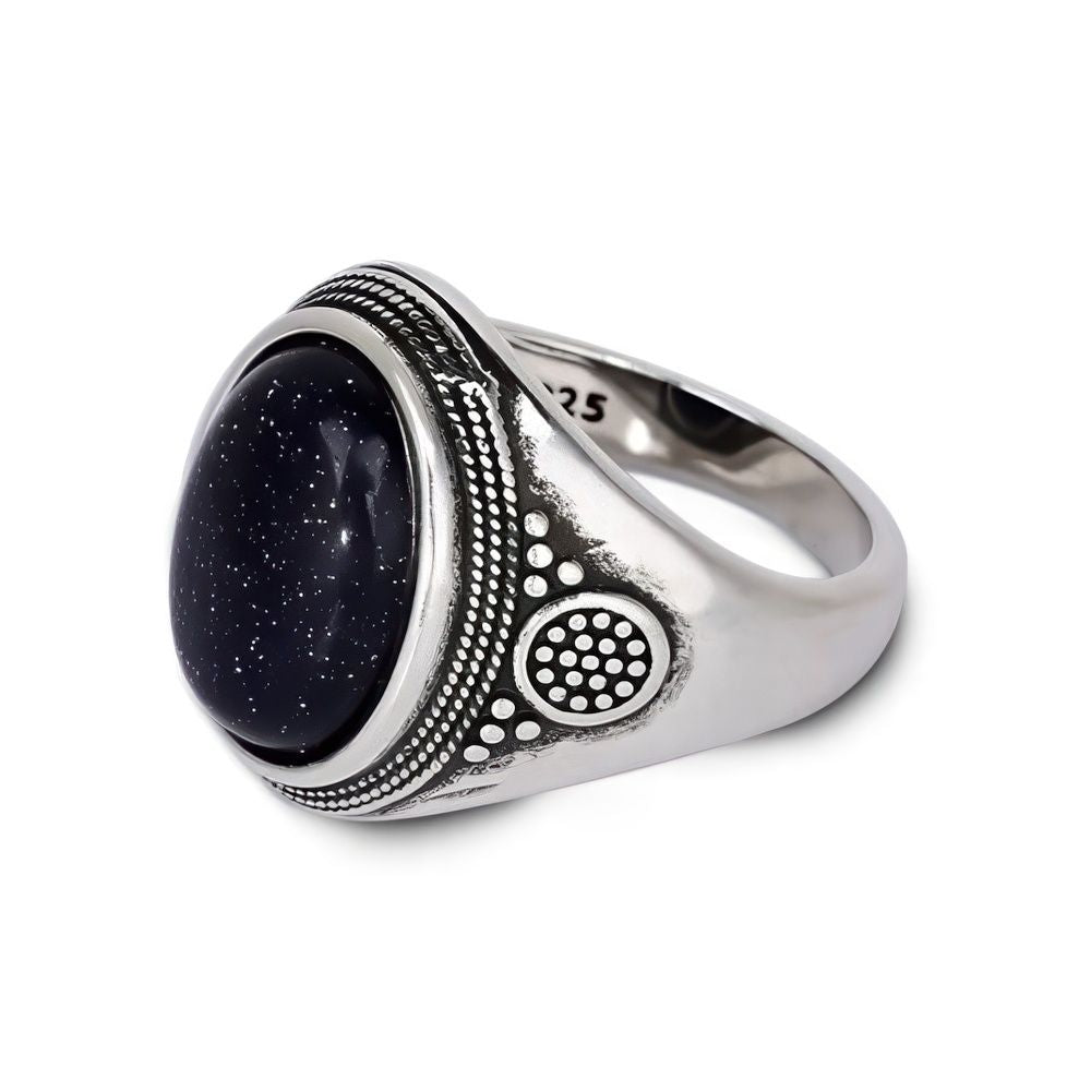 Vintage Bohemian Blue Goldstone Ring with Nature Inspired Design