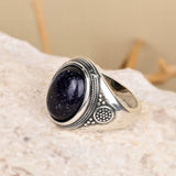 Vintage Bohemian Blue Goldstone Ring with Nature Inspired Design