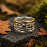 Organic Wave Wide Band Ring with Mixed Metal Design