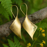 Golden Leaf Drop Earrings with Modern Nature Inspired Design