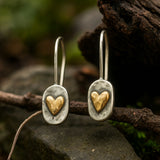Rustic Heart Drop Earrings with Mixed Metal Design