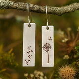 Rectangular Dandelion Earrings with Nature Inspired Minimalist Boho Style