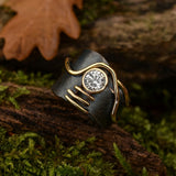 Organic Wide Band Ring with Crystal and Golden Vines