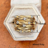 Gold Leaf Weave Ring with Sparkling Crystal Accents