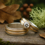 Gold Accent Nature-Inspired Ring Set with Sparkling Round Gem