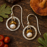 Mystic Circle Earrings with Pearl and Golden Harmony Stone