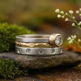 Hammered Gold and Silver Ring with Diamond Accents