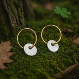Minimalist Gold Hoop Earrings with Silver Disc Charm