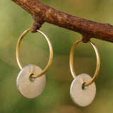 Minimalist Gold Hoop Earrings with Silver Disc Charm