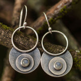 Silver Moonstone Earrings with Concentric Cosmic Disc Design