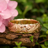 Floral Engraved Rose Gold Band with Diamond Accent