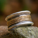 Hammered Spinner Ring in Sterling Silver and Brass