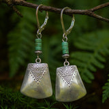 Tribal Silver Drop Earrings with Turquoise Beads