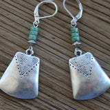 Tribal Silver Drop Earrings with Turquoise Beads