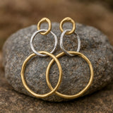 Mixed Metal Double Hoop Earrings with Organic Hammered Finish