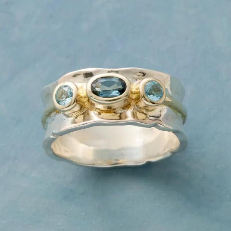 Rustic Hammered Band with Triple Blue Gemstones