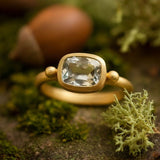 Minimalist Cushion-Cut Crystal Ring with Matte Gold Band