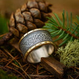 Vintage Scroll Pattern Wide Band Ring with Gold Accents