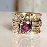 Vintage Floral Wide Band Ring with Purple Gemstone Center