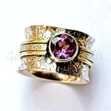 Vintage Floral Wide Band Ring with Purple Gemstone Center