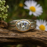 Oval Crystal Hammered Band Ring in Two-Tone Finish