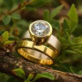 Two-Tone Bezel Set Round Crystal Statement Band Ring