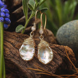 Boho Baroque Pearl Drop Earrings with Gold Wire Wrap