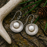 Rustic Round Shell Earrings with Natural White Pearls