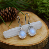 Moonstone Drop Earrings with Minimalist Wire Wrap Design