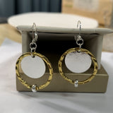 Mixed Metal Circle Drop Earrings with Modern Minimalist Design