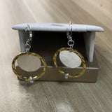 Mixed Metal Circle Drop Earrings with Modern Minimalist Design