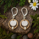 Mixed Metal Circle Drop Earrings with Modern Minimalist Design