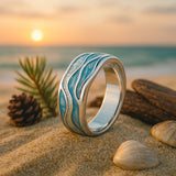 Ocean Wave Blue Enamel Band Ring with Nature Design