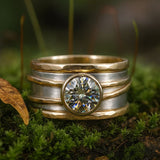 Rustic Mixed Metal Ring with Large Brilliant Crystal