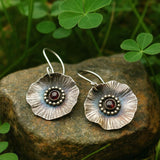 Vintage Flower Drop Earrings with Red Garnet Center