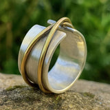 Rustic Wide Band Ring with Gold Wire Accent
