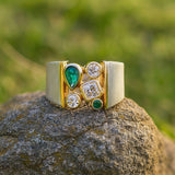 Bold Gold Ring with Emerald and Geometric Diamond Accents