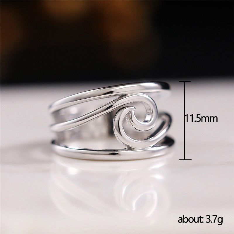 Minimalist Wave Swirl Ring with Open Band Design