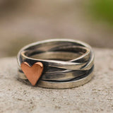 Rustic Stacked Heart Ring with Mixed Metal Design