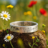 Wildflower Engraved Band Ring for Nature-Inspired Boho Style