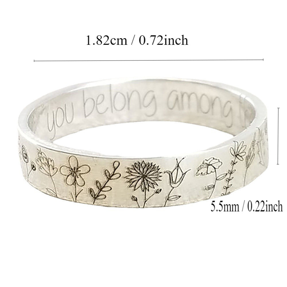 Wildflower Engraved Band Ring for Nature-Inspired Boho Style