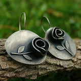 Vintage Black Rose Drop Earrings with Nature-Inspired Charm