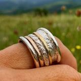 Bohemian Wide Band Ring with Mixed Metal Spinner Design