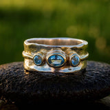 Rustic Hammered Band with Triple Blue Gemstones