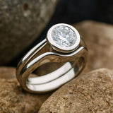 Bezel Set Solitaire Crystal Ring with Modern Band Design