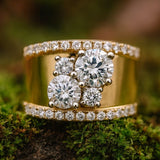 Wide Gold Band Ring with Clustered Sparkling Crystals