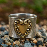 Rustic Bohemian Ring with Antique Gold Heart Accent